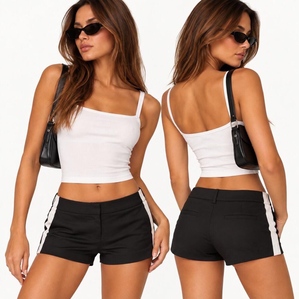 Vintage Y2K Express Low Rise Tuxedo Shorts Black White Stripe Size 4